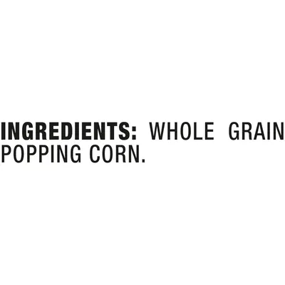 Communicates the product's clean ingredient list and wholesome quality to reassure health-conscious shoppers that the popcorn contains only one natural ingredient.