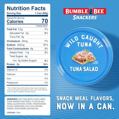 Provides comprehensive product information including detailed nutrition facts, ingredients list, and product packaging to help shoppers make informed purchasing decisions about the Bumble Bee…