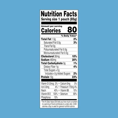 Communicates the nutritional value of the product, emphasizing its high protein content (13g, 23% DV) and low calorie count (80 calories) to appeal to health-conscious shoppers.