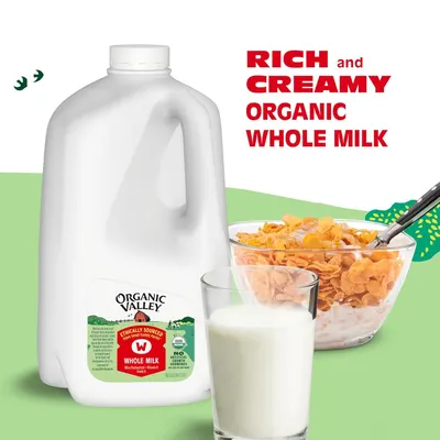 Communicates the premium quality and rich, creamy texture of the organic whole milk to appeal to shoppers seeking a superior taste experience.