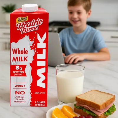 Shows the product in a natural home kitchen setting with a child in the background, demonstrating the product as part of a wholesome family meal to create emotional connection and relatability.