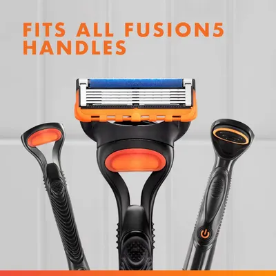 Demonstrates that this razor cartridge is compatible with all Fusion5 handle designs, reassuring shoppers of versatility and interchangeability across the product line.