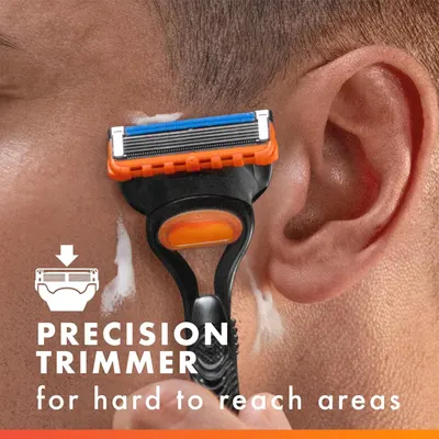 Highlights the precision trimmer attachment designed specifically for hard-to-reach areas like around the ears, reassuring shoppers of its specialized functionality and ease of use.