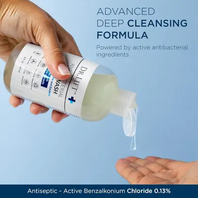 Highlights the product's advanced deep cleansing formula powered by active antibacterial ingredients to reassure shoppers of its effectiveness and hygiene benefits.