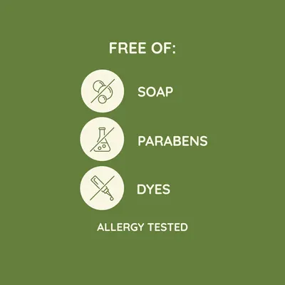 Communicates that the product is formulated without harsh chemicals and is allergy tested, reassuring shoppers about its safety and gentleness for sensitive skin. Highlights multiple safety and…