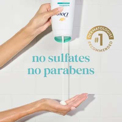 Communicates multiple product benefits including clean ingredient formulation (sulfate-free, paraben-free) and professional endorsement to reassure shoppers about product safety and quality.
