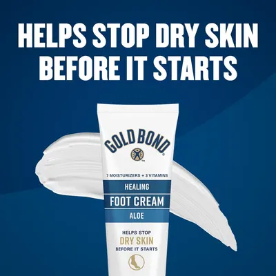 Communicates the product's preventative benefit—stopping dry skin before it occurs—to position the foot cream as proactive care rather than reactive treatment.