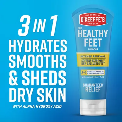 Communicates that this foot cream delivers three distinct benefits in one product—hydrating, smoothing, and shedding dry skin—to reassure shoppers of its comprehensive effectiveness.