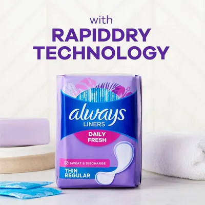 Highlights the product's RapidDry Technology feature to communicate fast-drying performance and freshness, reassuring shoppers of superior moisture management.