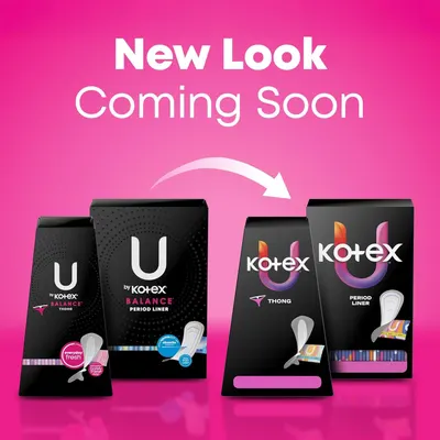 Communicates a packaging redesign from 'U by Kotex' to 'Kotex U' to inform shoppers of the upcoming change and ensure brand continuity.