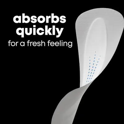 Communicates that the product absorbs quickly to provide a fresh feeling, reassuring shoppers of fast-acting effectiveness and comfort.
