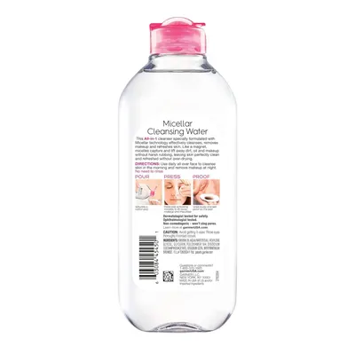 Demonstrates the simple three-step process for using the micellar water (pour, press, proof) to reassure shoppers that the product is easy to use and effective at removing makeup. Highlights the…