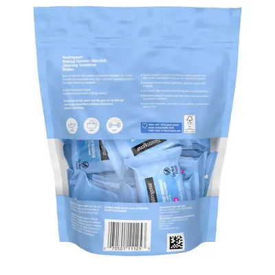 Shows the customer what they receive inside the package—individually wrapped makeup remover towelettes—to communicate convenience and freshness.