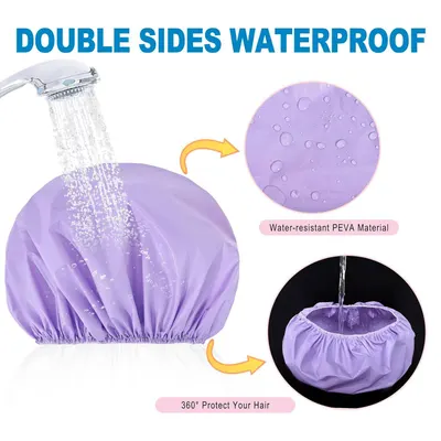 Demonstrates the product's waterproof construction and material composition, showing how the double-sided waterproof design protects hair from water exposure. Highlights the core benefit of…