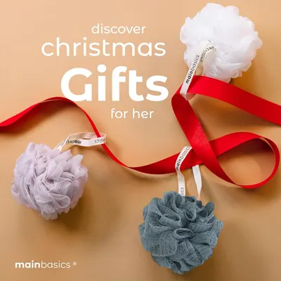 Positions the product as a perfect Christmas gift for her, leveraging holiday messaging and festive red ribbon to drive seasonal purchase intent.
