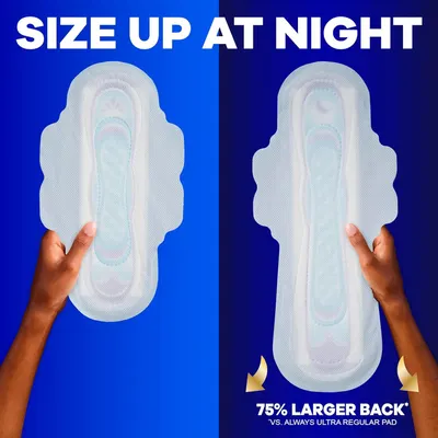 Demonstrates that this pad offers 75% more back coverage at night compared to a competing regular pad, reassuring shoppers of superior protection. Highlights the quantifiable performance advantage…