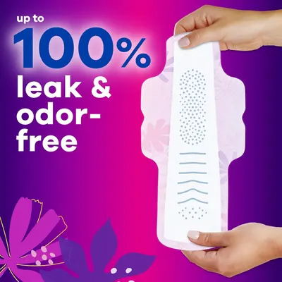 Communicates the product's maximum effectiveness at preventing leaks and odors, using a bold quantifiable claim to reassure shoppers of complete protection. Highlights the core benefit of leak and…
