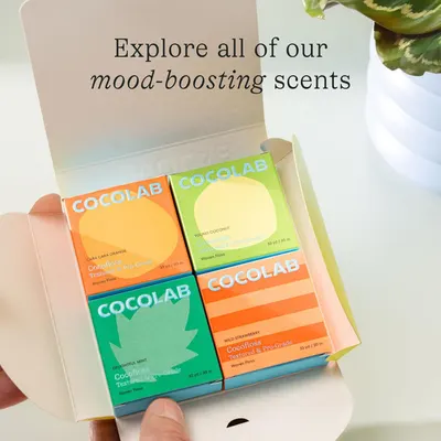 Showcases the brand's product lineup of multiple scent options to help shoppers explore the variety available and encourage them to discover their preferred mood-boosting scent.