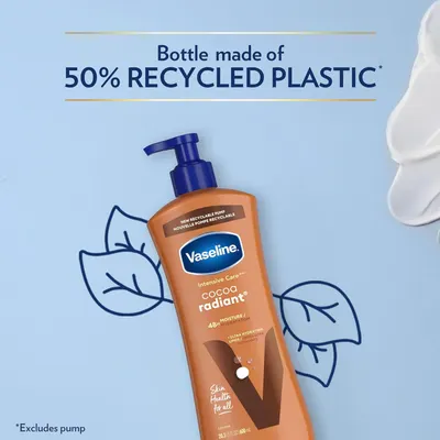 Communicates the product's environmental responsibility by highlighting that the bottle is made from 50% recycled plastic, appealing to eco-conscious shoppers. Reinforces the sustainability benefit…