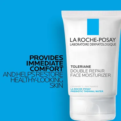 Communicates the product's ability to provide immediate comfort and restore healthy-looking skin, reassuring shoppers about its soothing and reparative benefits.