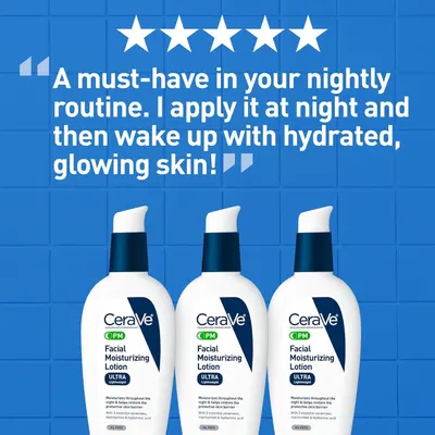 Uses a customer quote with 5-star rating to build trust and communicate the product's effectiveness for overnight hydration and achieving glowing skin.
