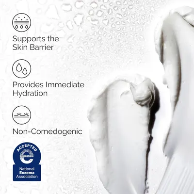 Communicates multiple key skincare benefits in a segmented layout to reassure shoppers that the product is effective, safe for sensitive skin, and dermatologist-approved. Highlights third-party…