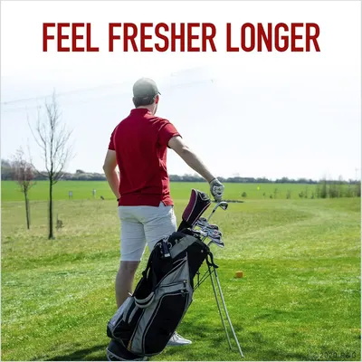 Communicates that the product helps the user feel fresher for longer periods, appealing to active lifestyle users who need extended freshness during activities like golf.