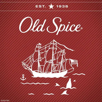 Communicates the brand's long-standing heritage and identity with 'EST. 1938' and iconic Old Spice logo and sailing ship imagery to build trust and brand recognition.