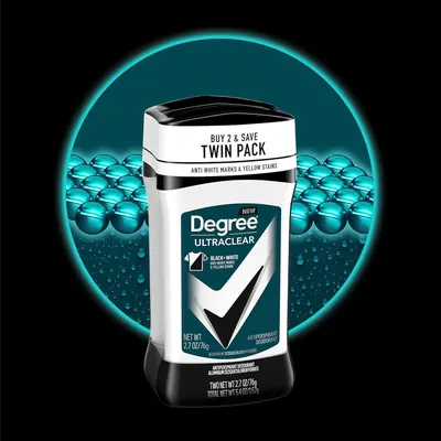 Shows that the customer receives two deodorant sticks in one purchase, emphasizing value and savings with the 'Buy 2 & Save' messaging. Highlights the key benefit of preventing white marks and…