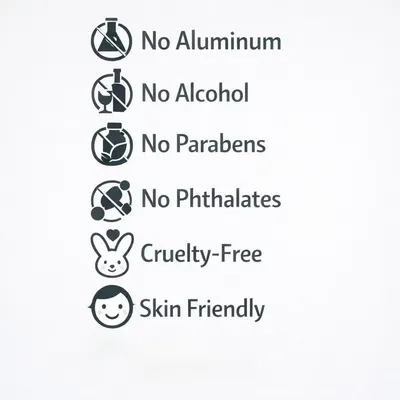 Communicates that the product is formulated without harmful chemicals and is safe, ethical, and gentle for skin use, reassuring health-conscious and eco-aware shoppers. Highlights multiple safety…