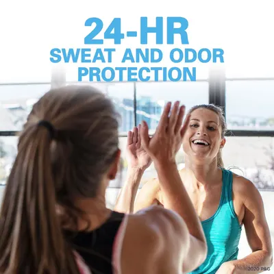 Communicates the quantifiable performance claim that the product provides sweat and odor protection for a full 24 hours, reassuring shoppers of long-lasting effectiveness. Highlights the core…