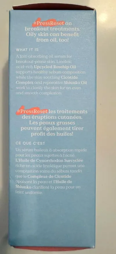 Communicates multiple key ingredients and their specific benefits for breakout-prone skin, reassuring shoppers about the product's formulation and effectiveness for oily skin.