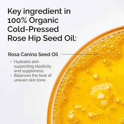 Highlights the key ingredient (Rosa Canina Seed Oil) and its specific benefits—hydration, elasticity, suppleness, and evening skin tone—to educate shoppers about what makes the product effective.…