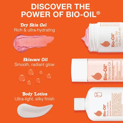 Showcases the Bio-Oil brand's product portfolio, presenting three different product variants with their unique benefits to help shoppers understand the range of options available.