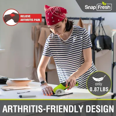 Communicates that the product is designed for users with arthritis, emphasizing its lightweight construction (0.87 lbs) and ergonomic design to reduce hand strain and pain during use.