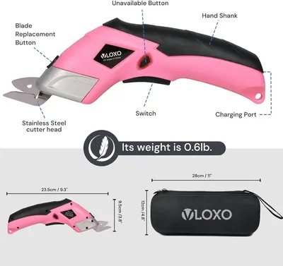 This image breaks down the physical components and parts of the electric cutter tool, helping shoppers understand the product's structure and key functional areas. Communicates the physical size and…