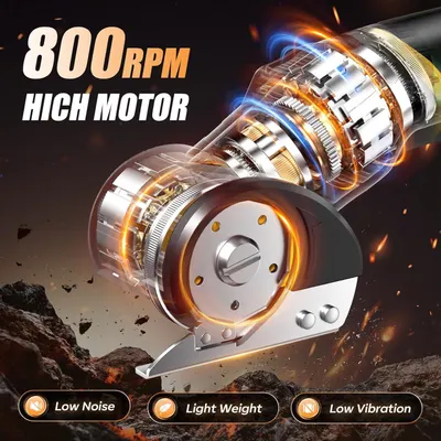 Highlights the powerful 800 RPM motor performance to communicate superior speed and power capability to shoppers. Showcases three distinct benefits of the motor (quiet operation, lightweight design,…