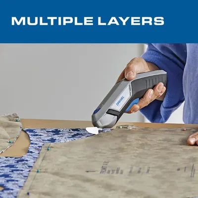 Demonstrates the product's ability to cut through multiple layers of fabric simultaneously, reassuring crafters and sewers that the tool can handle complex projects efficiently.