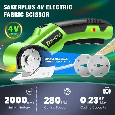 Communicates multiple key product specifications and benefits in a segmented layout to help shoppers understand the scissor's battery capacity, performance speed, cutting capability, and blade…