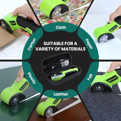 Demonstrates the product's versatility by showing it can be used on multiple different materials including cloth, paper, carton, plastic, felt, and leather, reassuring shoppers of its wide range of…
