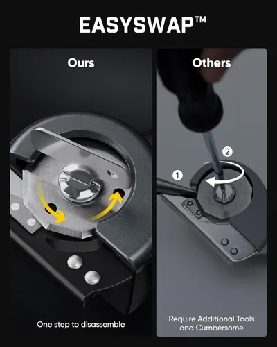 Demonstrates the product's superior ease of disassembly compared to competitors, showing that it requires only one simple step versus multiple tools and complex steps.
