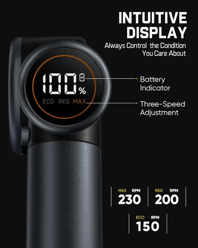 Breaks down the product's digital display interface to show shoppers how they can monitor battery life and control speed settings, emphasizing ease of use and control. Communicates the product's…