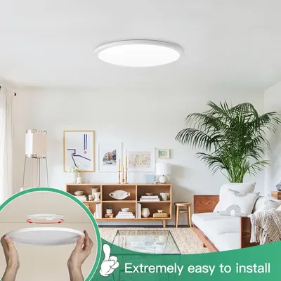 Demonstrates that the ceiling light is extremely easy to install, reassuring shoppers that setup will be quick and hassle-free. Highlights the key benefit of simple installation to reduce purchase…