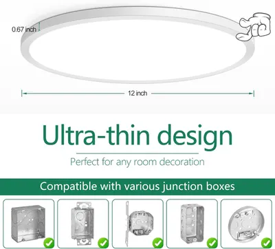 Communicates the product's slim, space-saving design with exact dimensions to help shoppers understand its physical size and low-profile fit for ceiling installation. Demonstrates the product's…