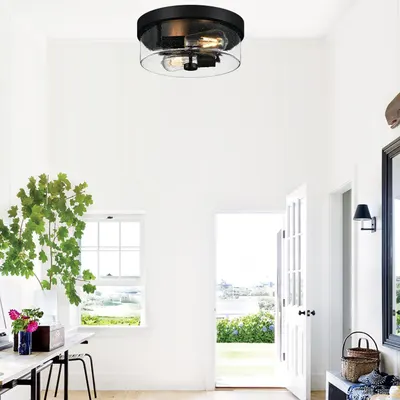 Demonstrates the ceiling light fixture installed in a real home environment to help shoppers visualize how the product looks in an actual living space.