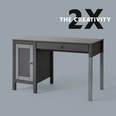 Communicates that this desk offers double the creativity or functionality compared to standard alternatives, positioning it as a superior choice for creative work.