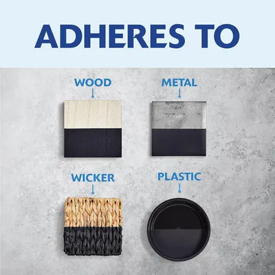 Demonstrates that the product adheres to multiple different surface types (wood, metal, wicker, plastic), reassuring shoppers of its versatility and broad applicability.