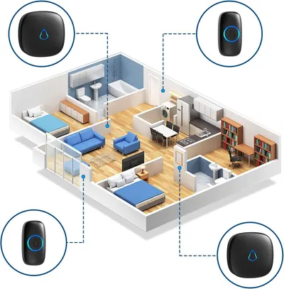 Demonstrates that the doorbell system can be installed in multiple locations throughout a home, showing versatility and whole-home coverage capability.