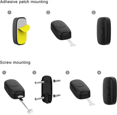 Demonstrates two different installation methods (adhesive patch and screw mounting) to show shoppers the flexible setup options and ease of installation for the product.