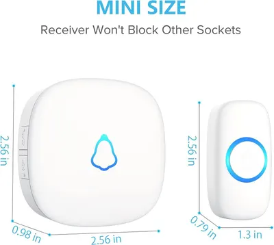 Communicates the small, space-saving physical dimensions of both the receiver and transmitter units, reassuring shoppers that the devices won't block other outlets or take up excessive space.